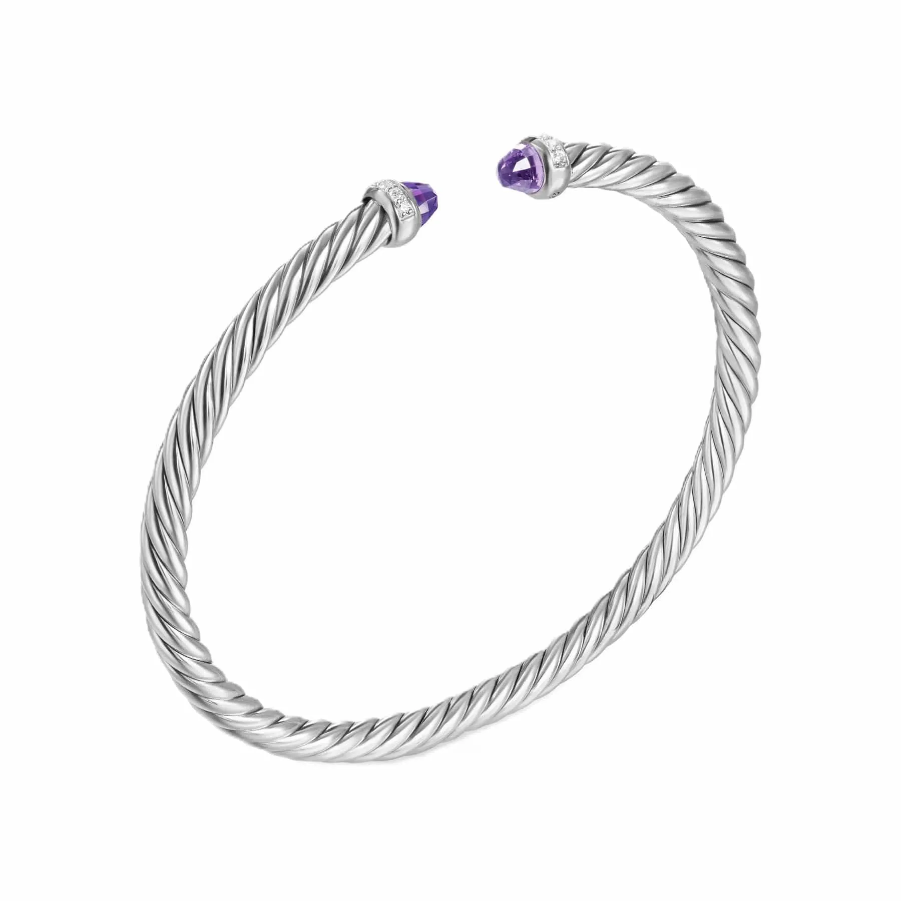 Cablespira® Flex Bracelet Sterling Silver with Amethyst and Diamonds, 4mm