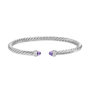 Cablespira® Flex Bracelet Sterling Silver with Amethyst and Diamonds, 4mm