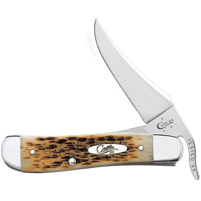 Case 00260 Amber Bone Peach Seed Jig RussLock Knife