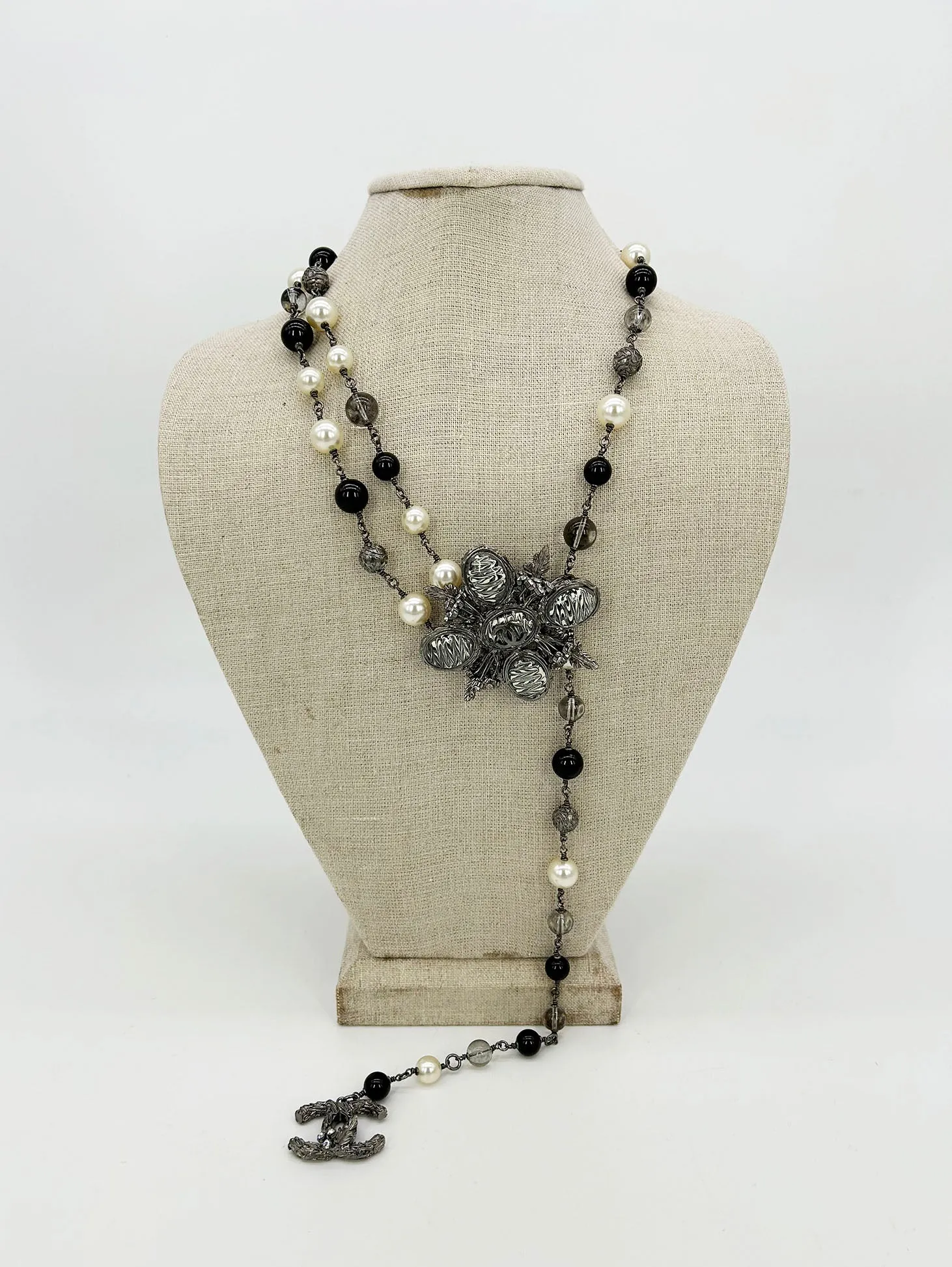 Chanel Beaded Marble Flower Belt Necklace