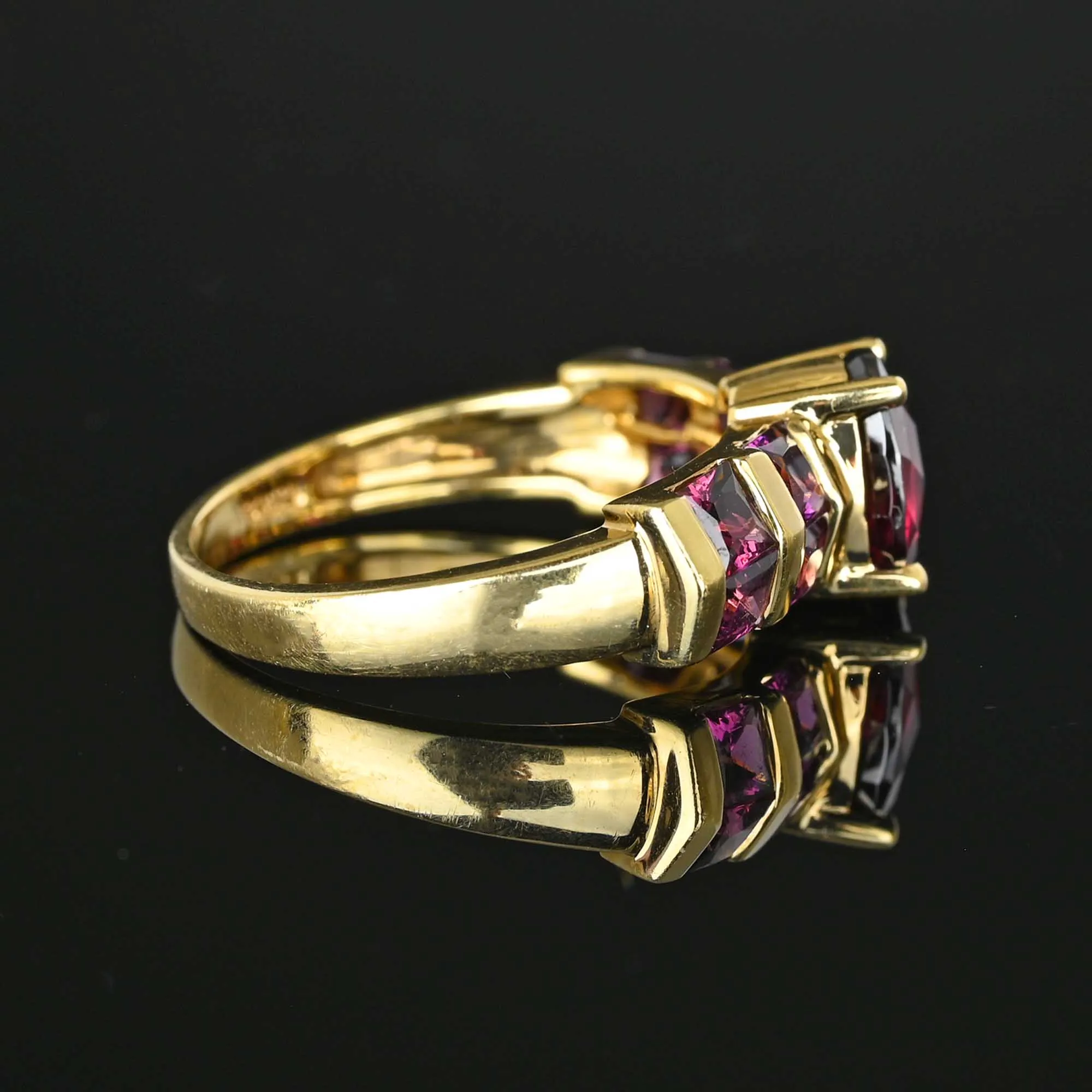 Checkerboard Cut Rhodolite Garnet Ring Band in Gold