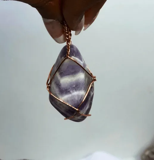 Chevron Amethyst Crystal Copper Pendant