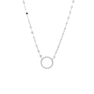 Circle Necklace, .925 Sterling Silver Diamond CZ Eternity Open Circle Twisted Everyday Necklace