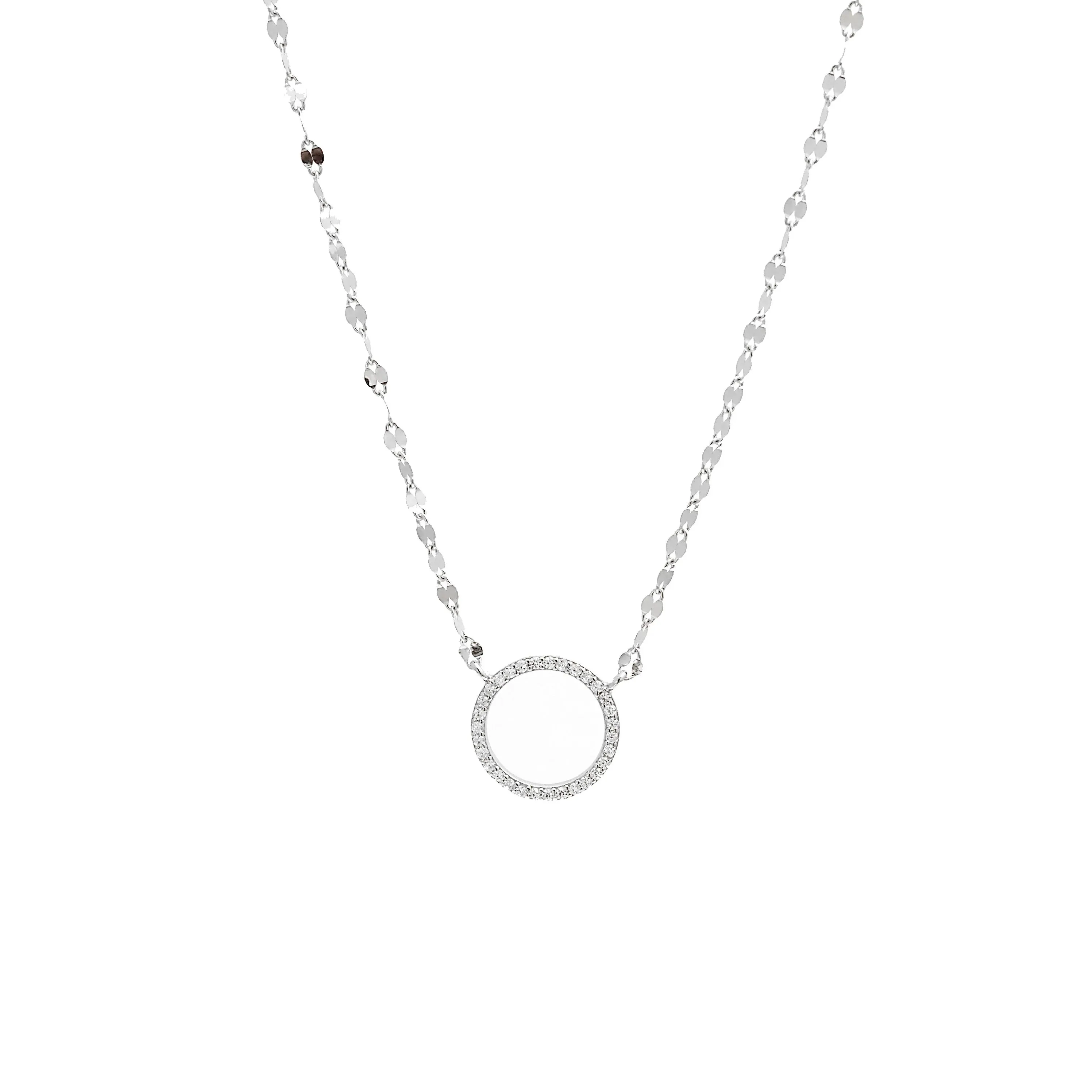 Circle Necklace, .925 Sterling Silver Diamond CZ Eternity Open Circle Twisted Everyday Necklace