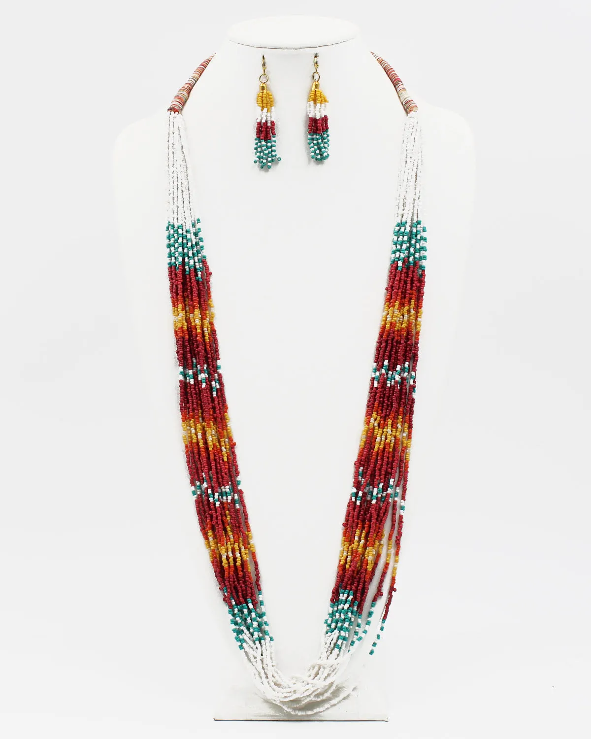 Colorful Ethnic Patterned Multiple Layered Beaded Necklace Set