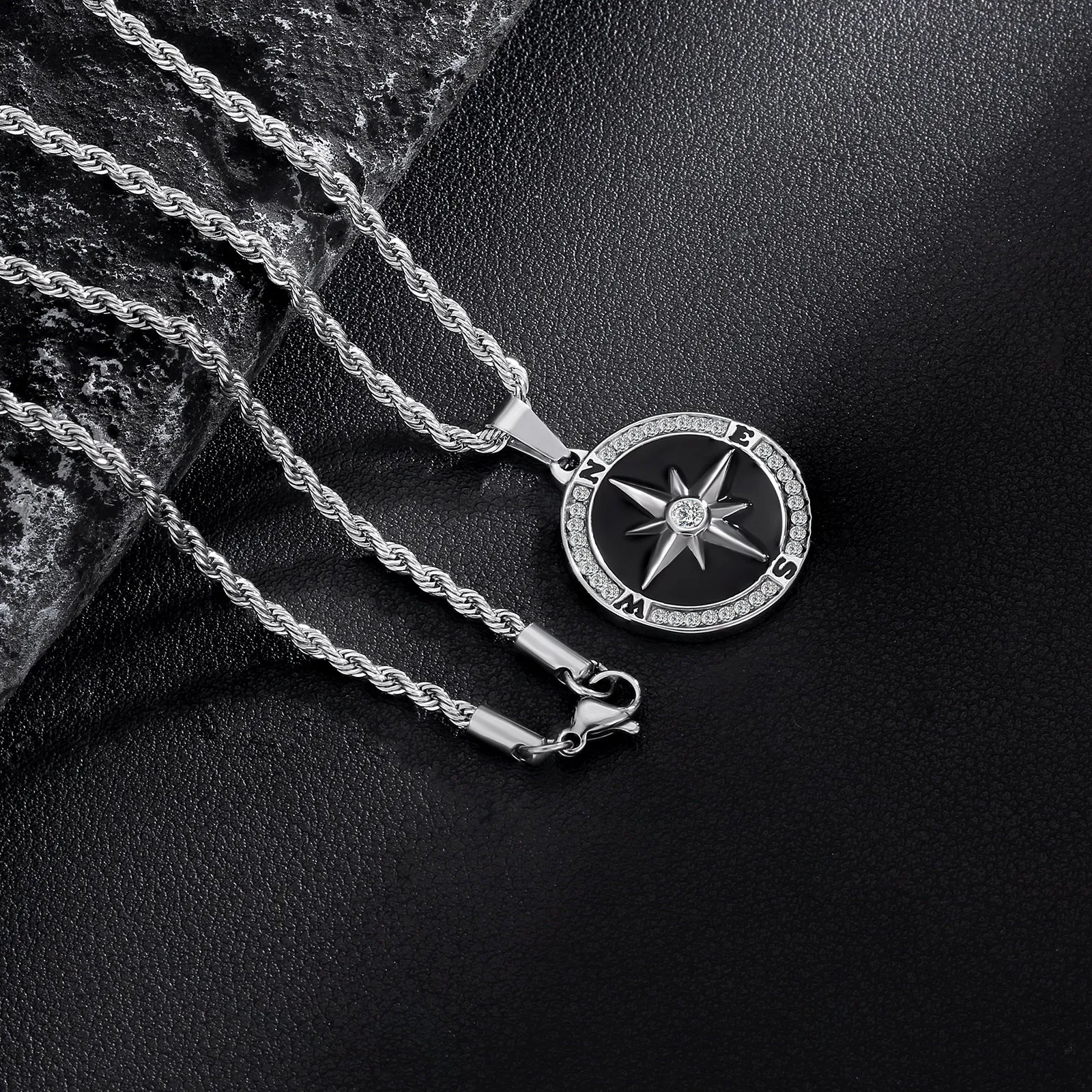 Compass Coin Pendant Necklace for Men CPBK