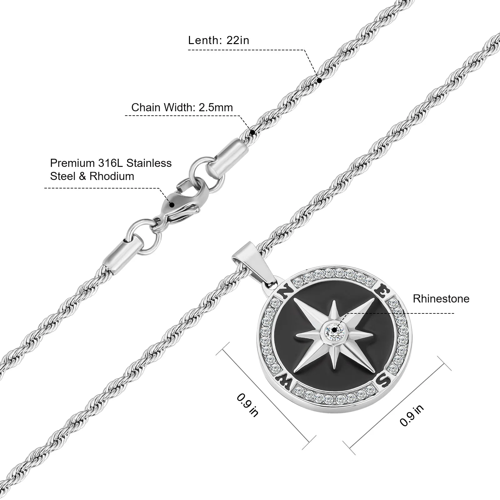 Compass Coin Pendant Necklace for Men CPBK