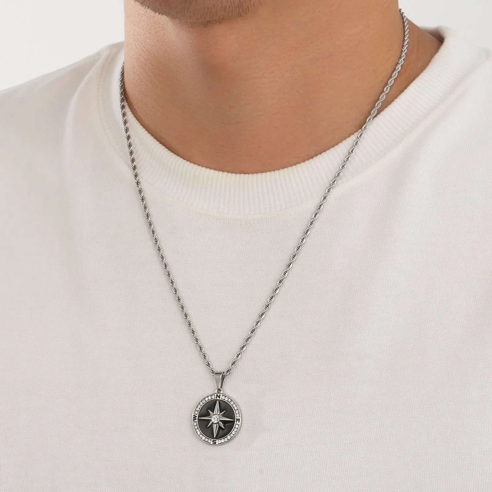 Compass Coin Pendant Necklace for Men CPBK