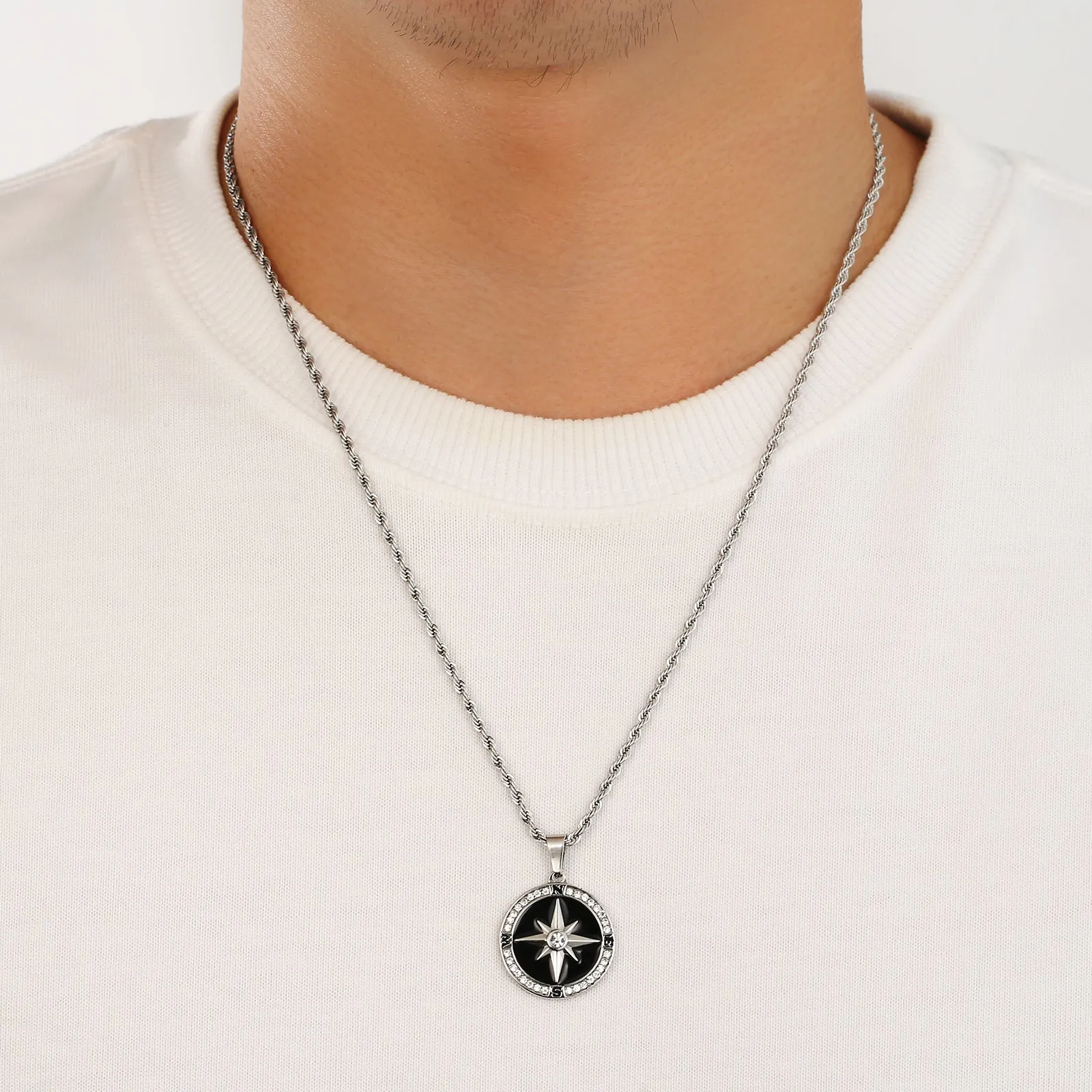 Compass Coin Pendant Necklace for Men CPBK