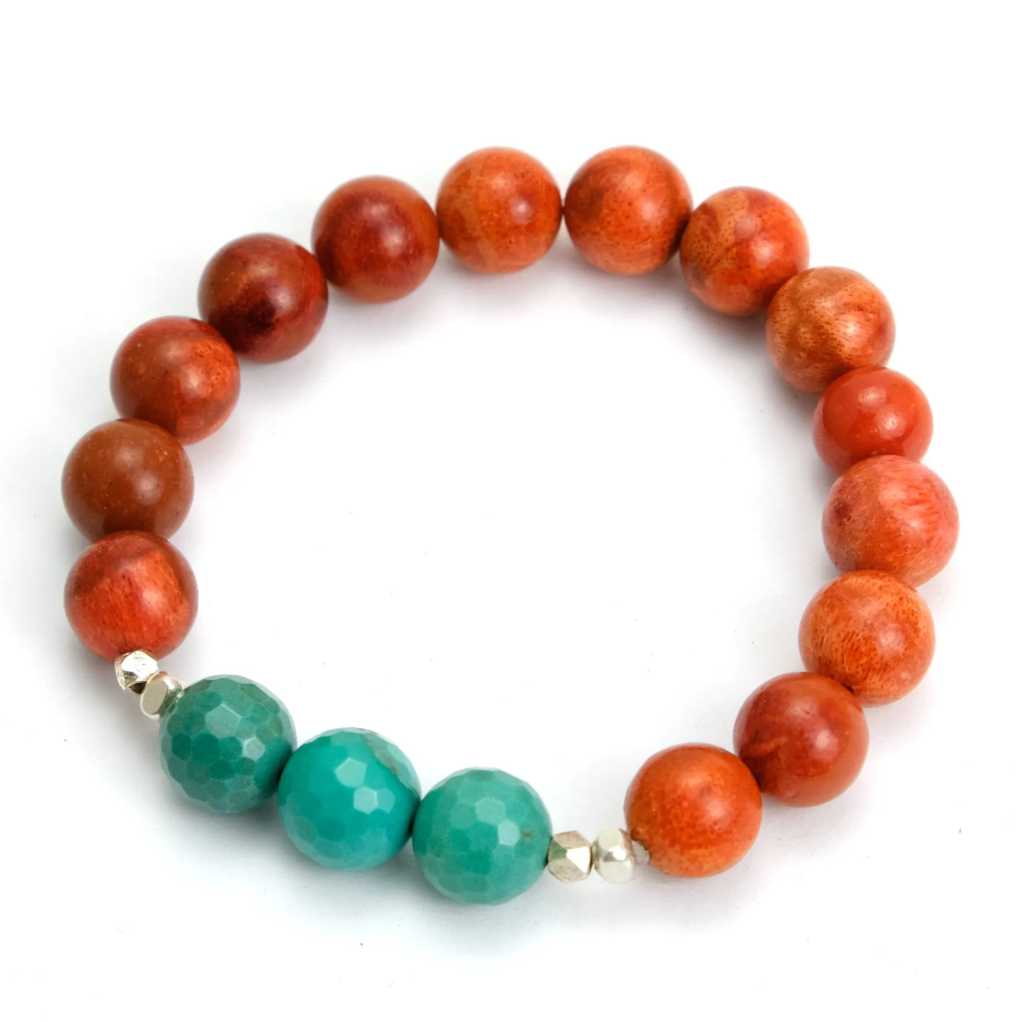 Coral and Chrysoprase Stretch Bracelet