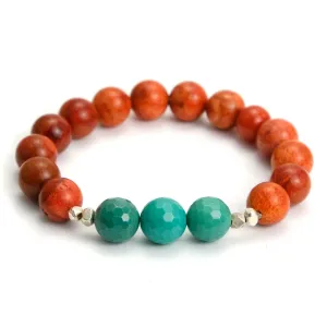 Coral and Chrysoprase Stretch Bracelet