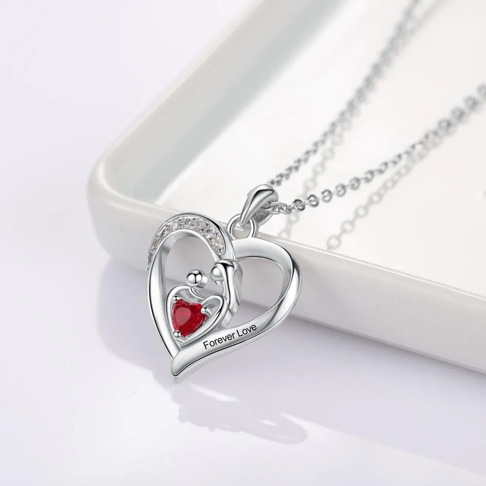 Customizable Heart pendant for Mom and Baby with names and birthstone