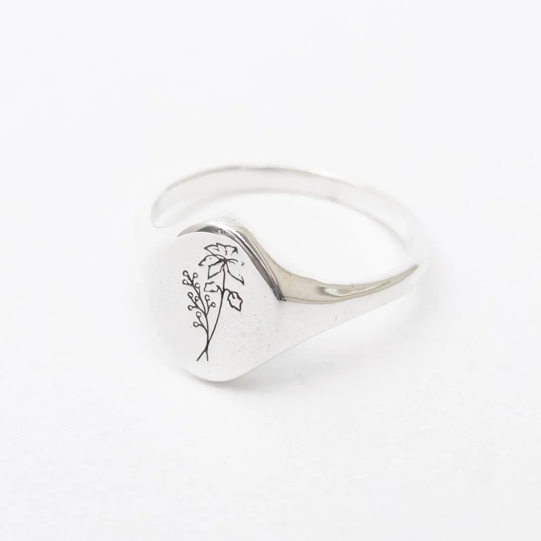 December Birth Flower Signet Ring