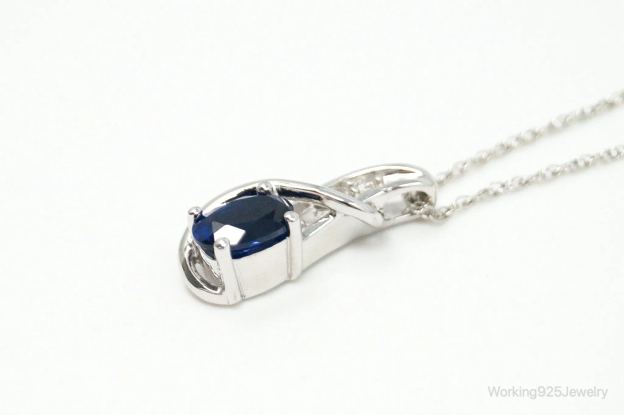 Designer SUN Lab Sapphire Cubic Zirconia Sterling Silver Necklace