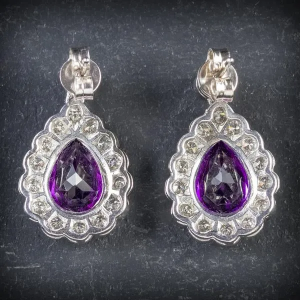 Diamond Amethyst Earrings 18Ct White Gold