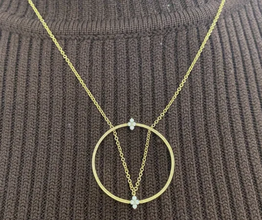 Diamond Circle with V Design Necklace