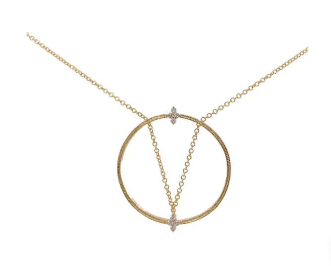 Diamond Circle with V Design Necklace