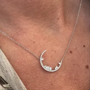 Diamond Crescent Moon Necklace WG