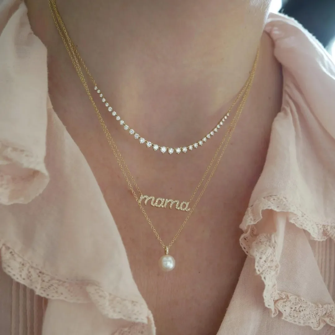 Diamond Script Font MAMA Necklace