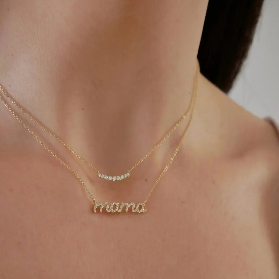 Diamond Script Font MAMA Necklace