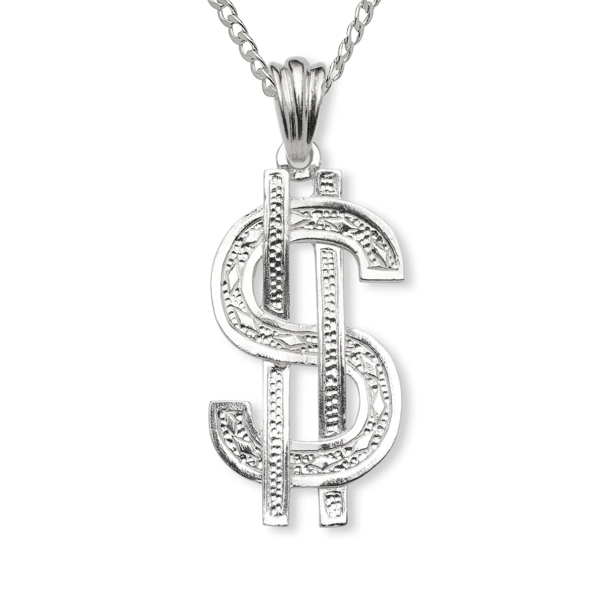 Dollar Sign 925 Sterling Silver Pendant Necklace