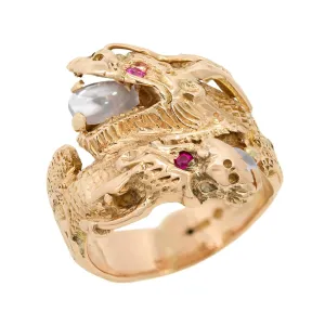 Edwardian 14k Ruby and Moonstone Dragon Ring