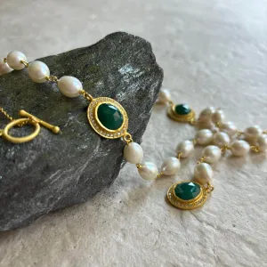 Eleanor Pearl Necklace With Green Onyx