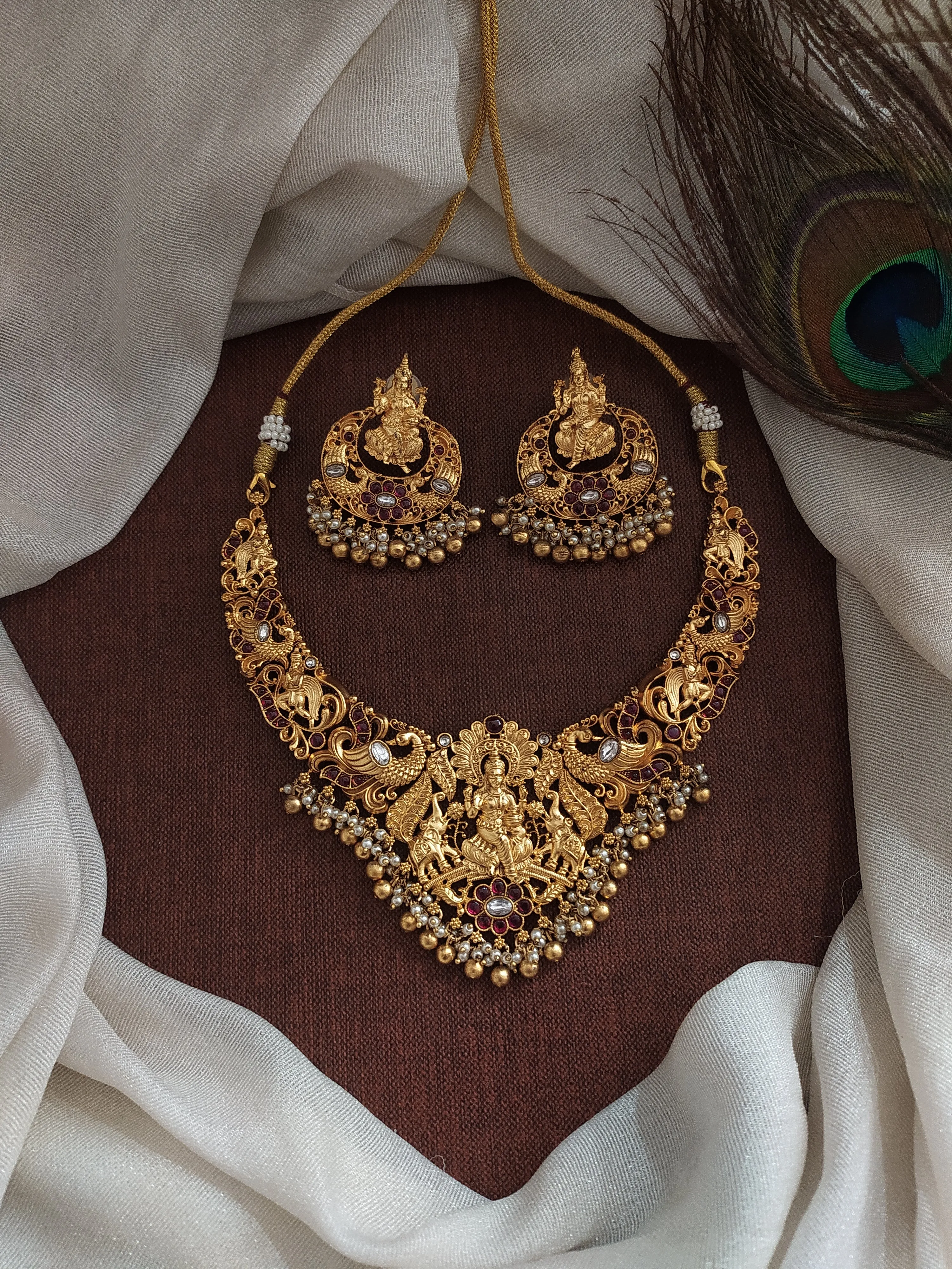 Elegant Goddess Sarasvati Temple Necklace Set