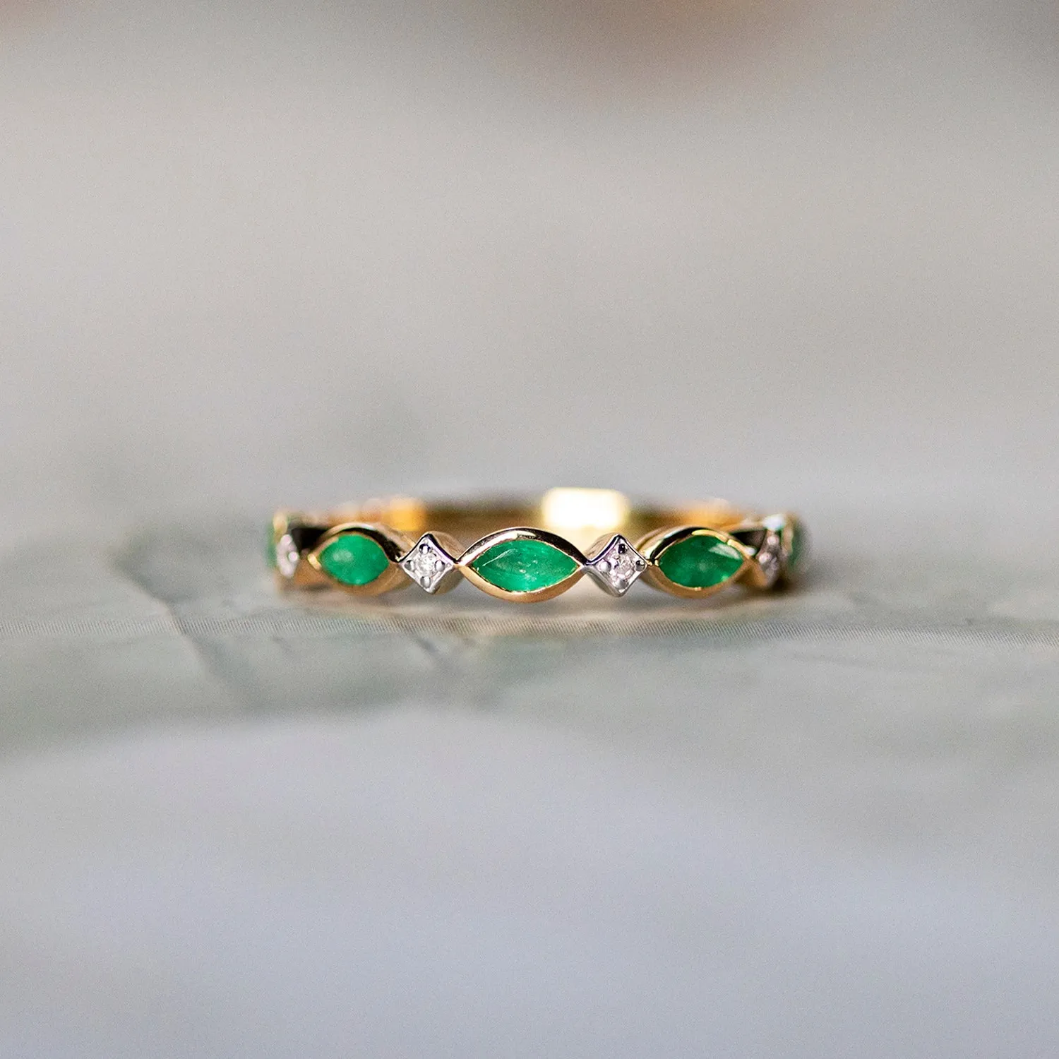 Emerald & Diamond Solid Gold Ring