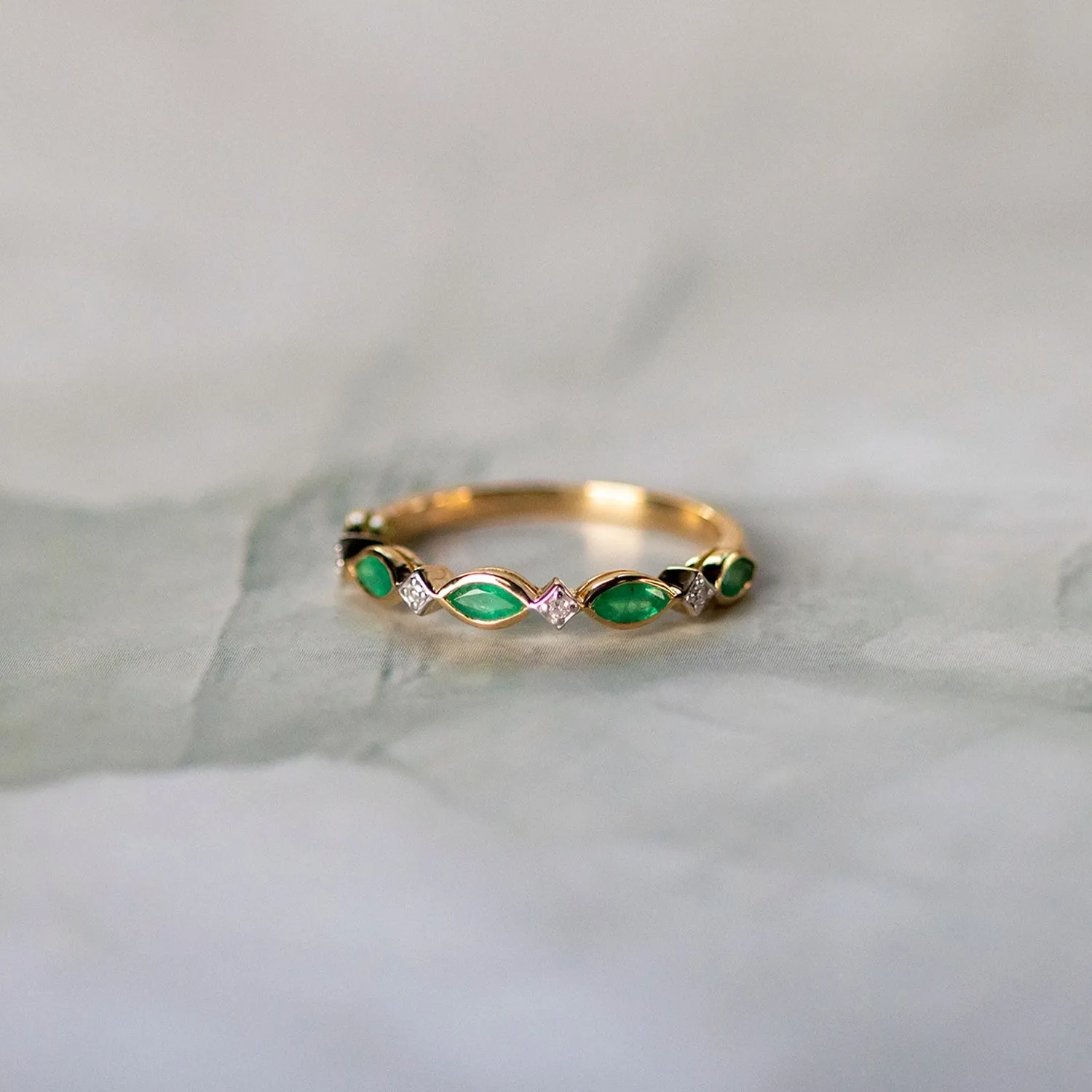 Emerald & Diamond Solid Gold Ring