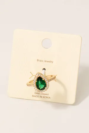 Emerald Stone Teardrop Ring in Gold (Size 6.5)