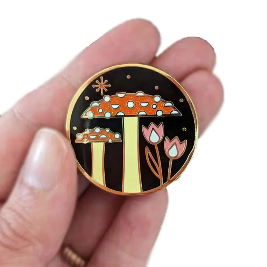 Enamel Pin - Mushrooms and Flowers by Amber Leaders Designs