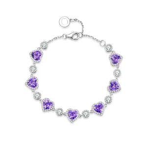 FANCIME "Ms Charming" Halo Heart Amethyst Sterling Silver Tennis Bracelet