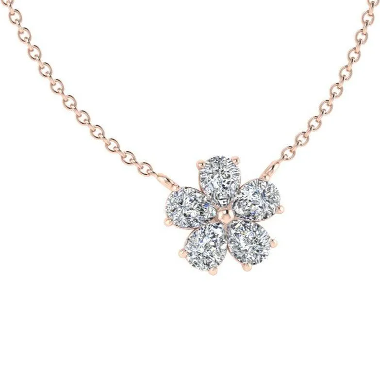 Five Petal Diamond Flower Necklace