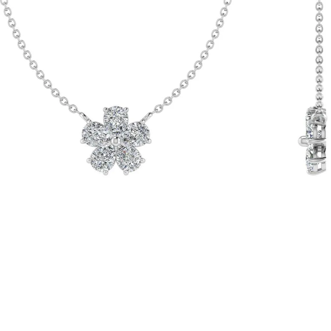 Five Petal Diamond Flower Necklace