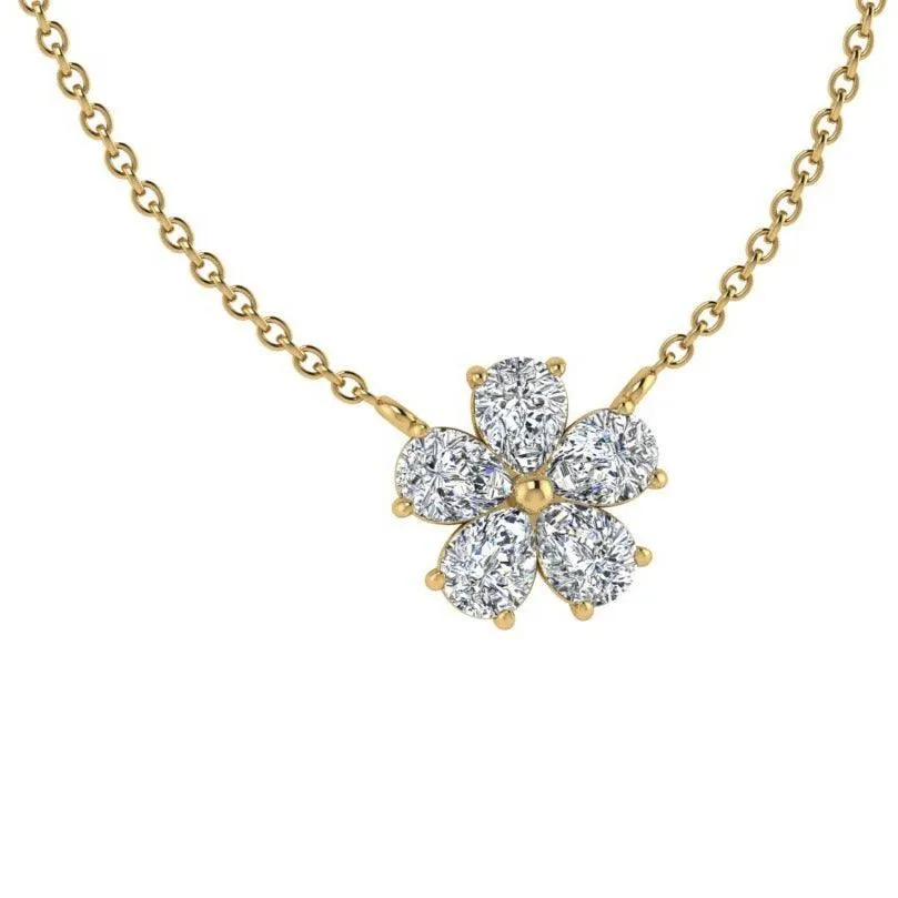 Five Petal Diamond Flower Necklace