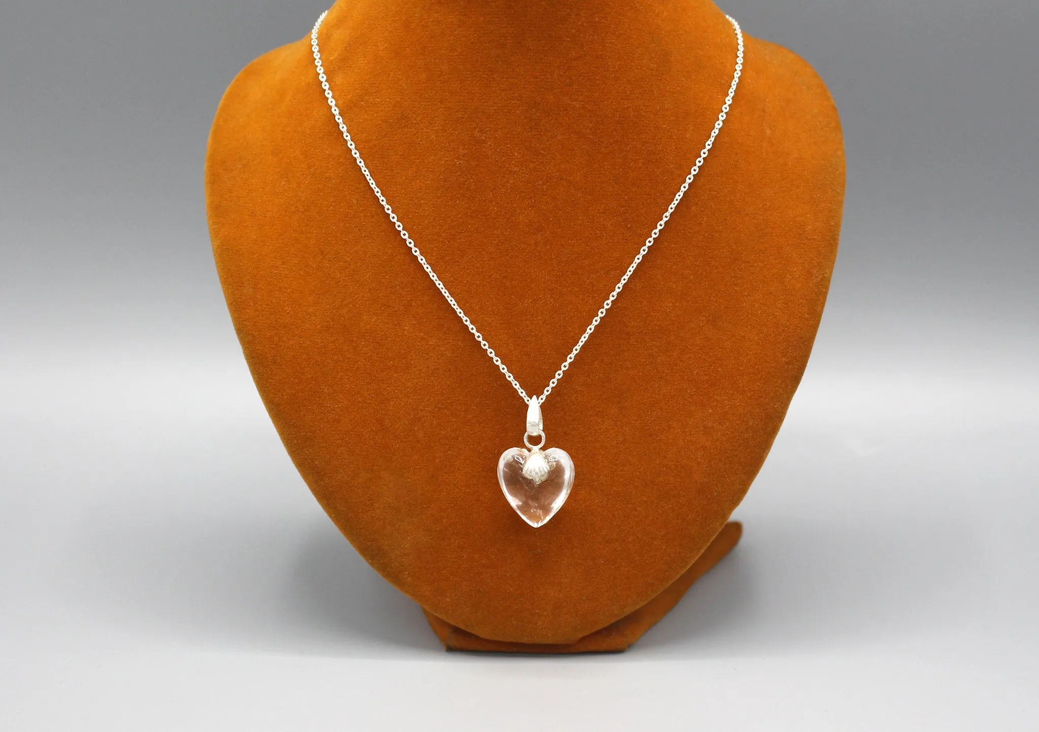 Flame Carved Crystal Heart Sterling Silver Pendant