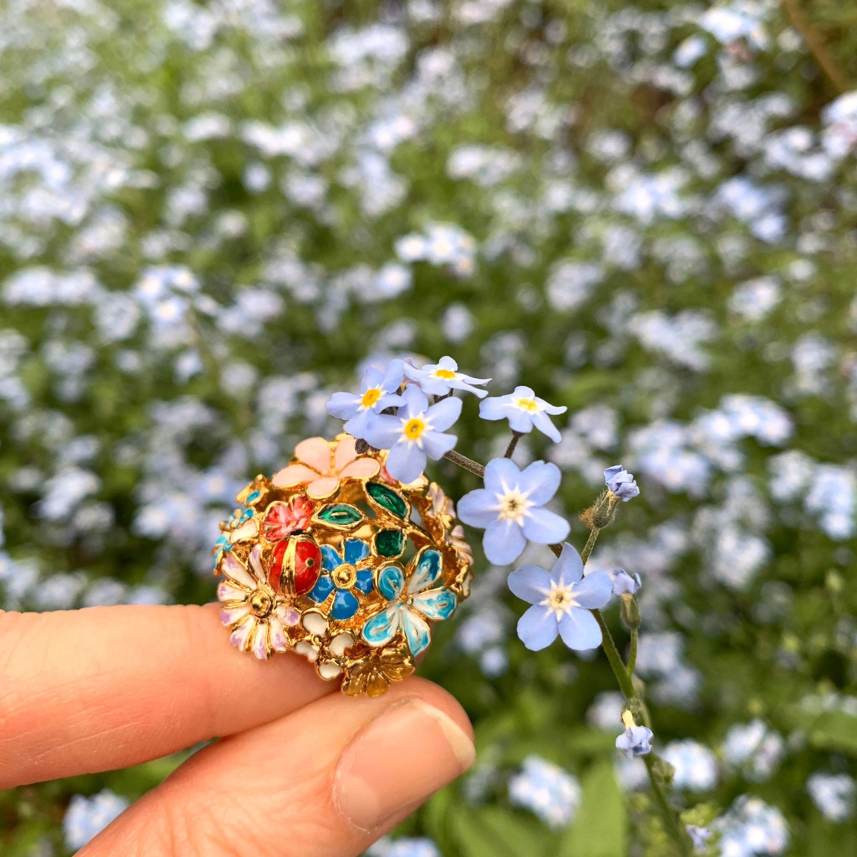 Floral Orb Ring by Bill Skinner Gold Enamel Flowers