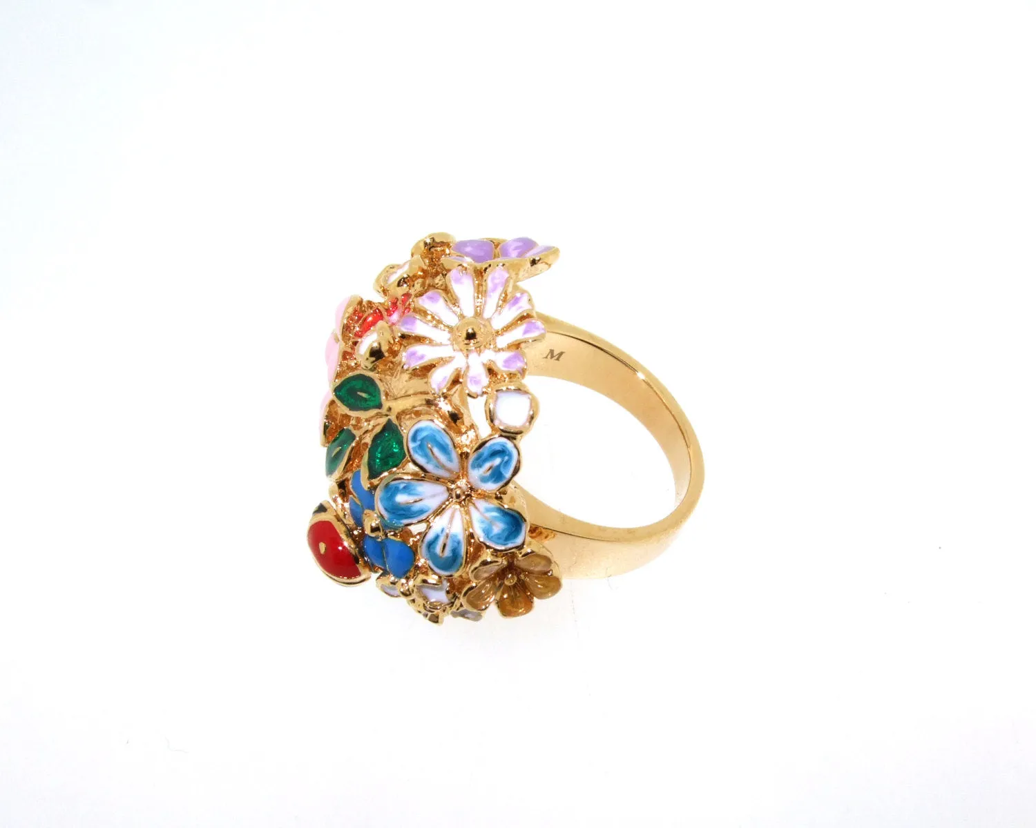 Floral Orb Ring by Bill Skinner Gold Enamel Flowers