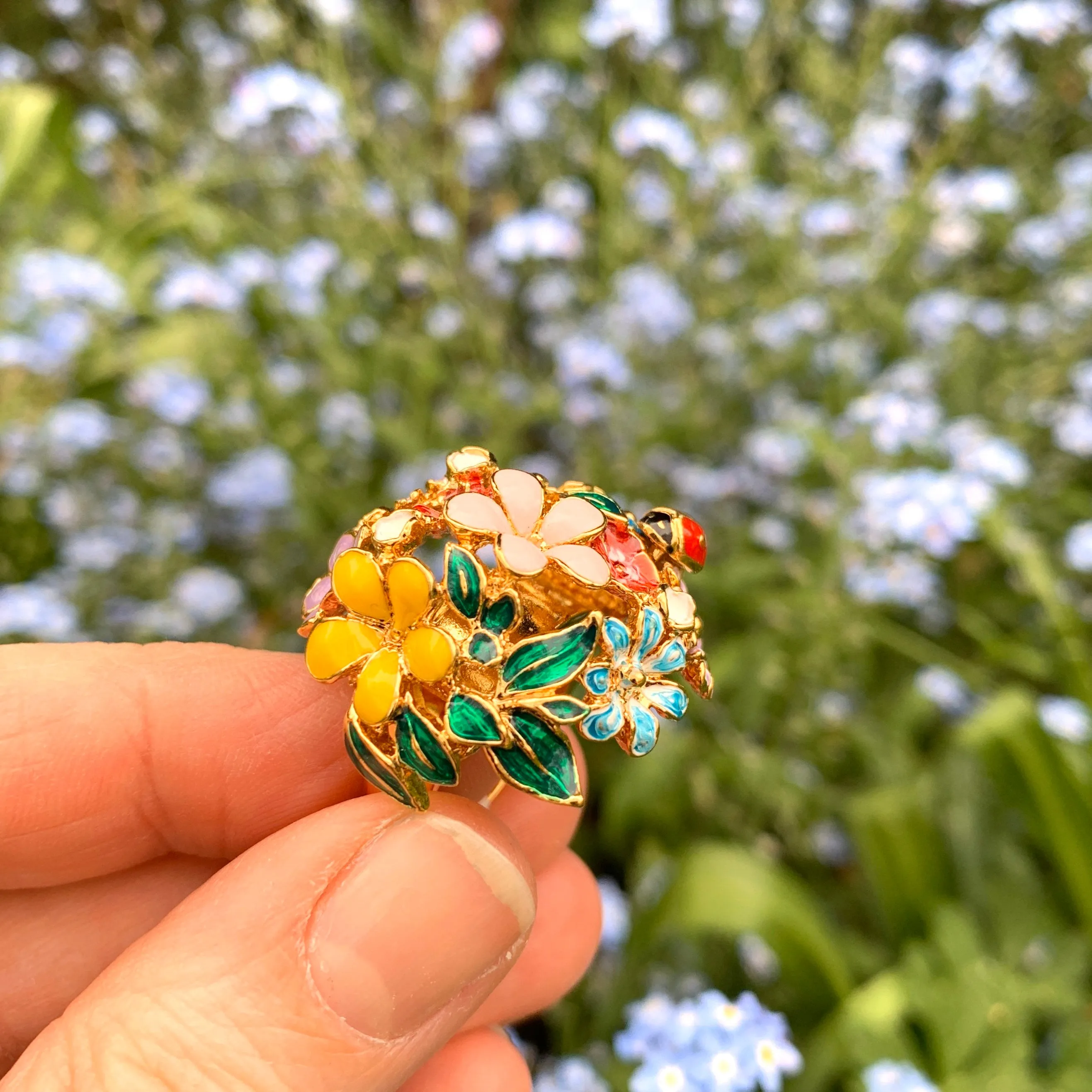 Floral Orb Ring by Bill Skinner Gold Enamel Flowers