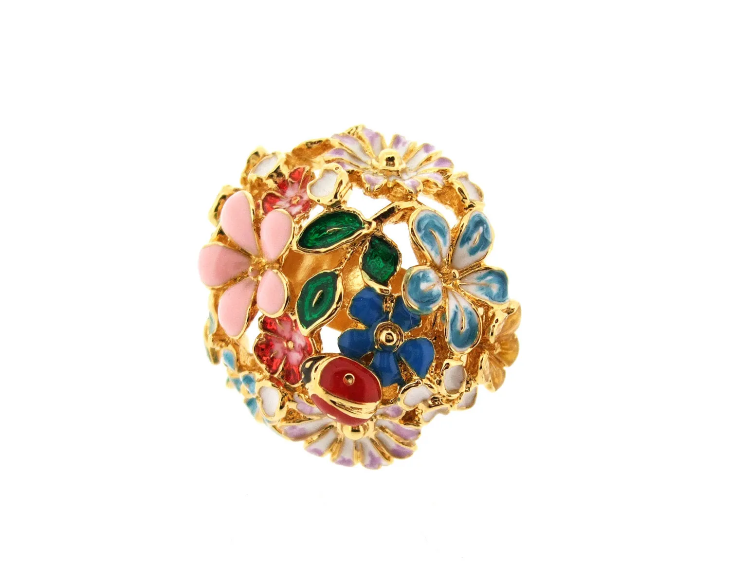 Floral Orb Ring by Bill Skinner Gold Enamel Flowers