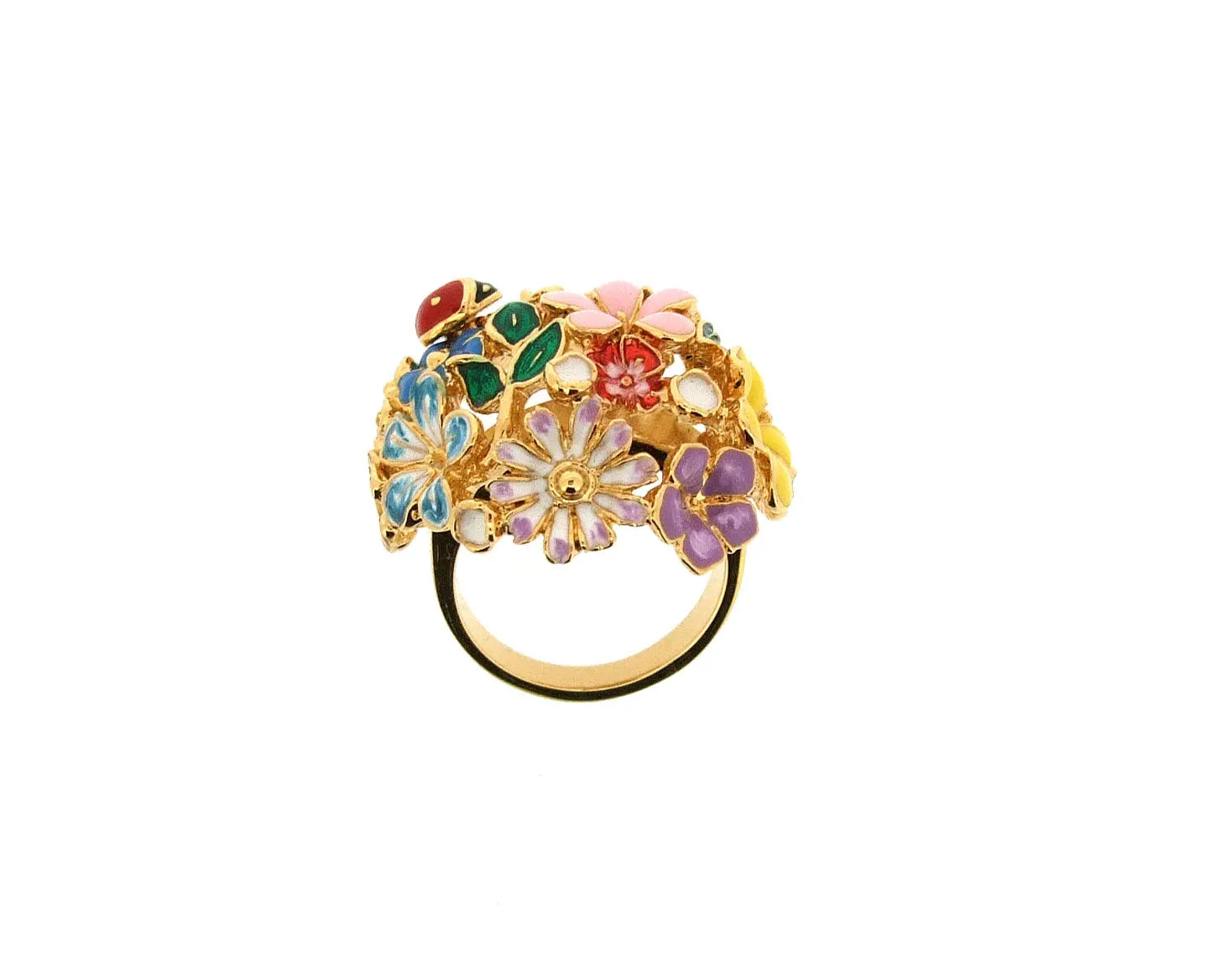 Floral Orb Ring by Bill Skinner Gold Enamel Flowers