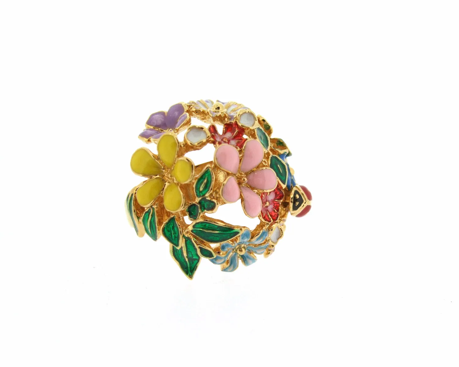 Floral Orb Ring by Bill Skinner Gold Enamel Flowers