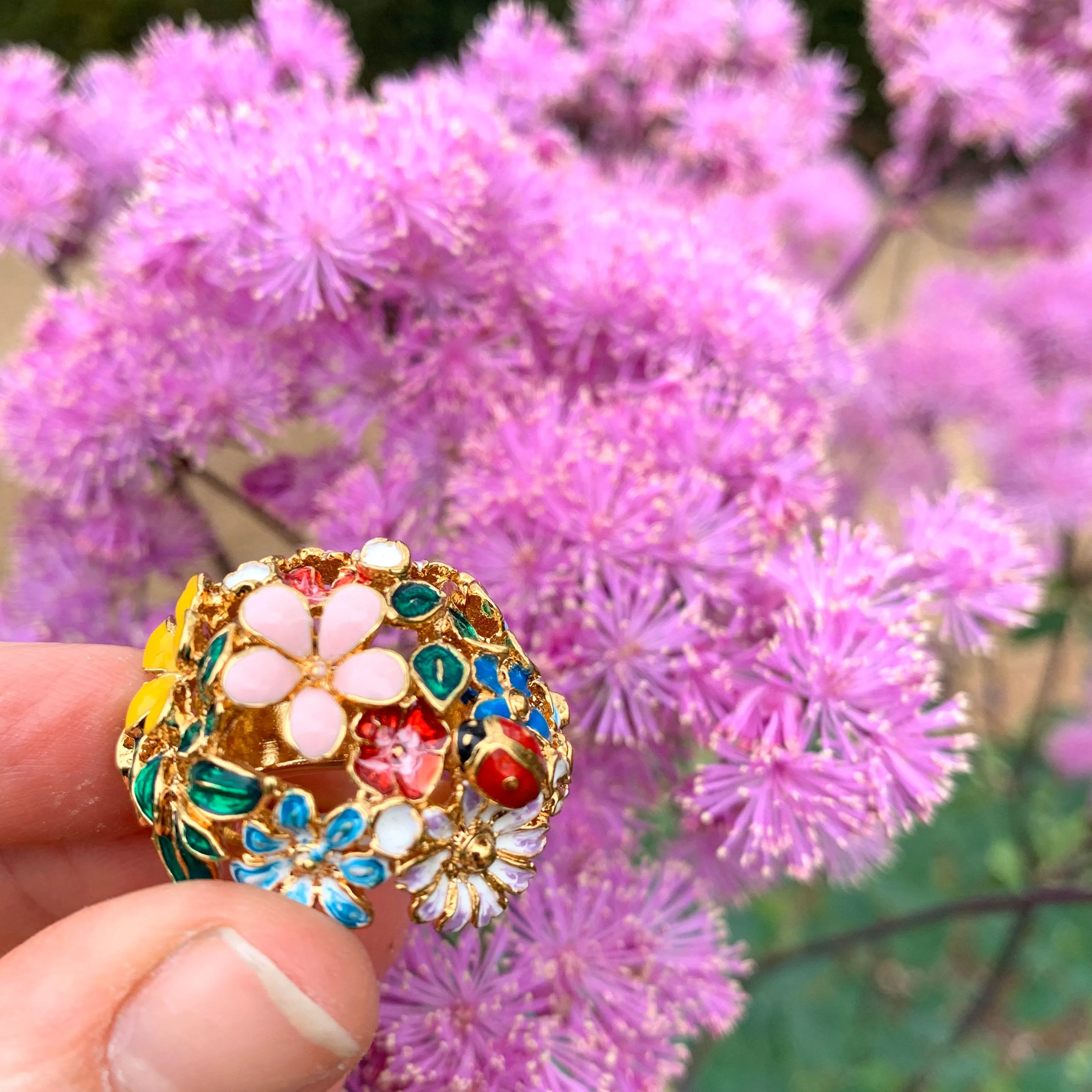 Floral Orb Ring by Bill Skinner Gold Enamel Flowers