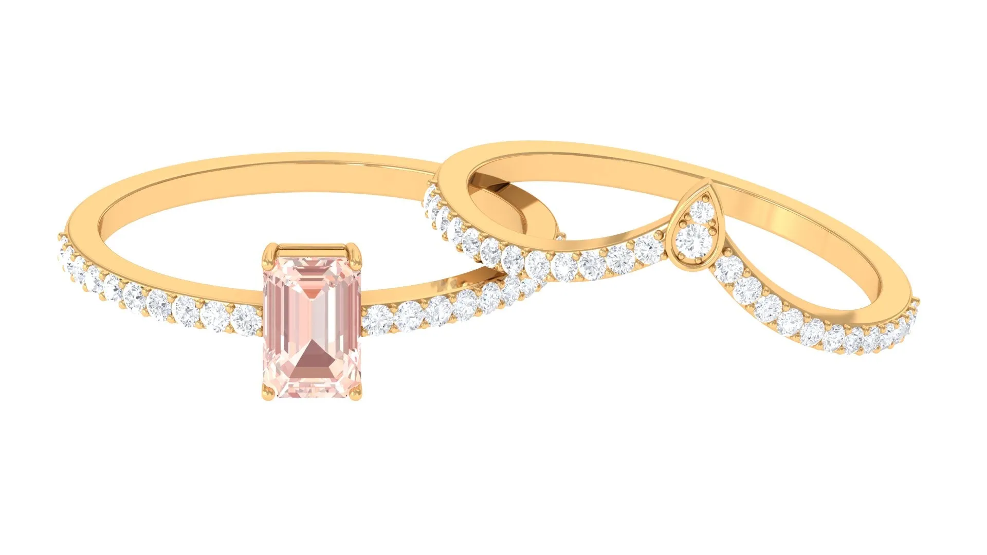 Genuine Morganite and Diamond Stackable Ring Set