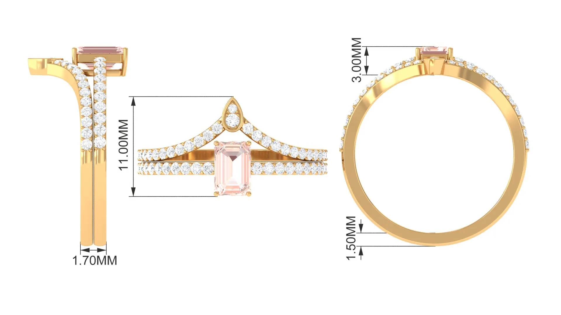 Genuine Morganite and Diamond Stackable Ring Set