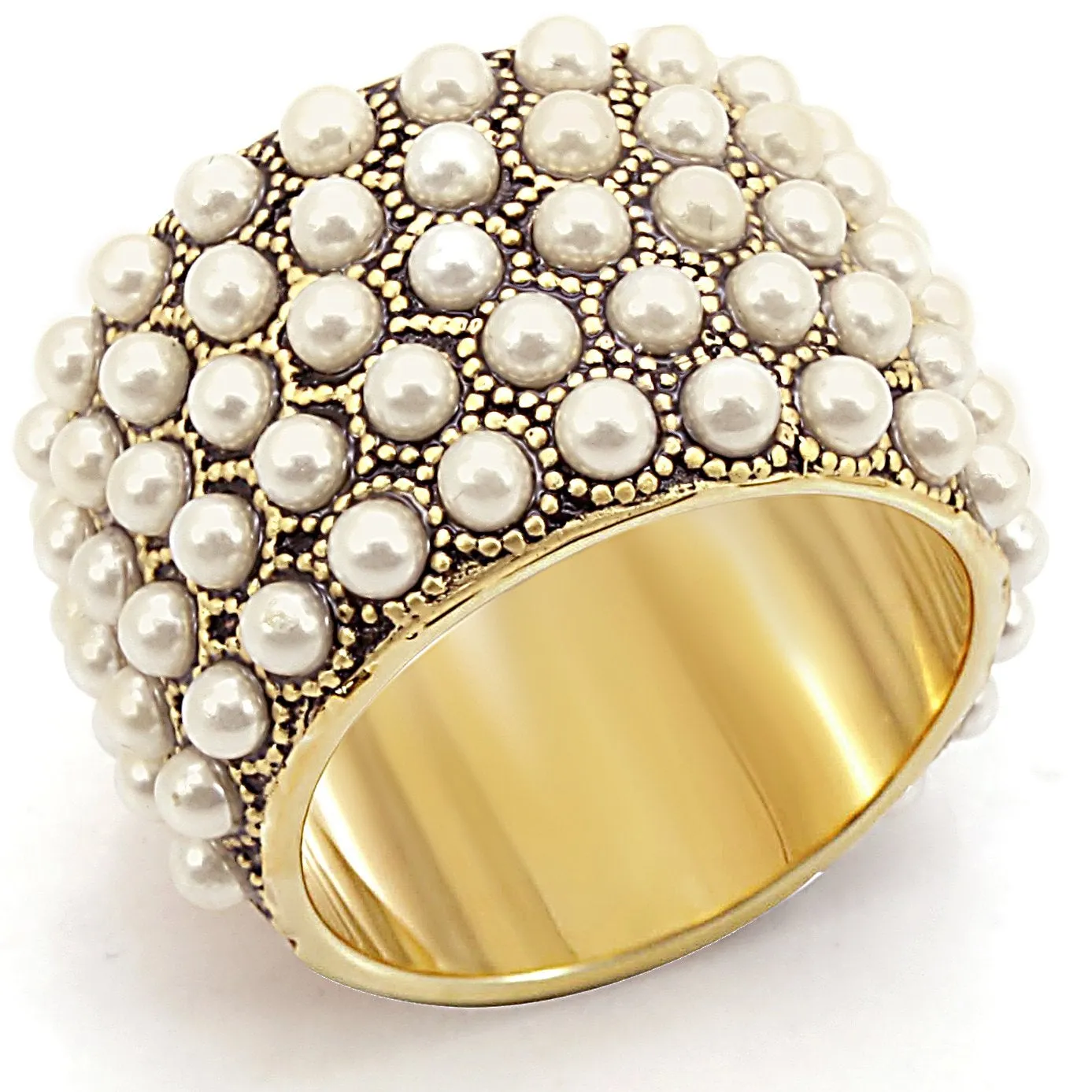 Gold Brass Ring with Synthetic Pearl in Citrine Yellow for Women Style 1W057