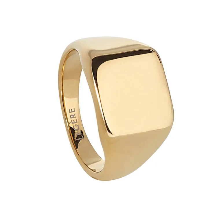 Gold IP Finish Stainless Steel Square Signet Ring  - Size 8