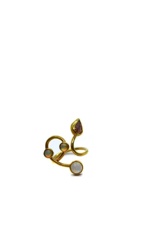 Gold Leaves, Opals and Moonstone Ring