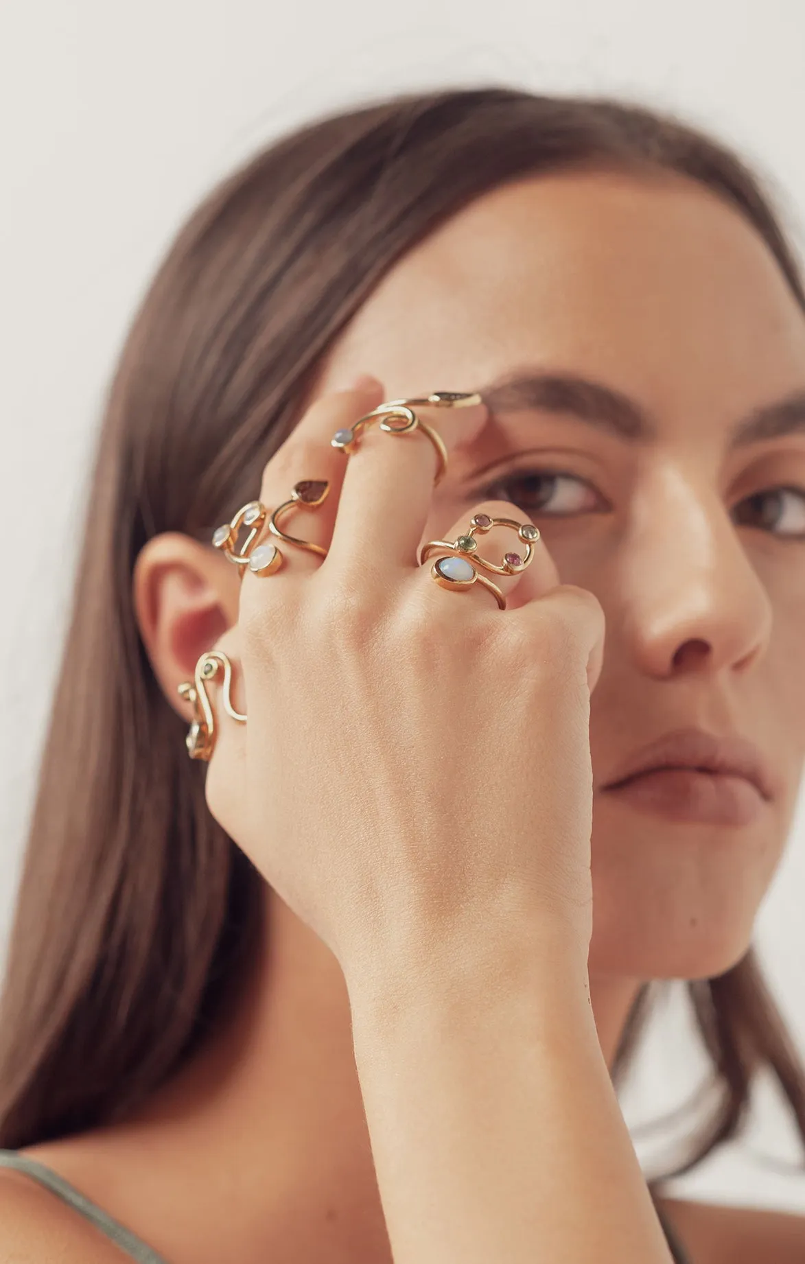 Gold Leaves, Opals and Moonstone Ring